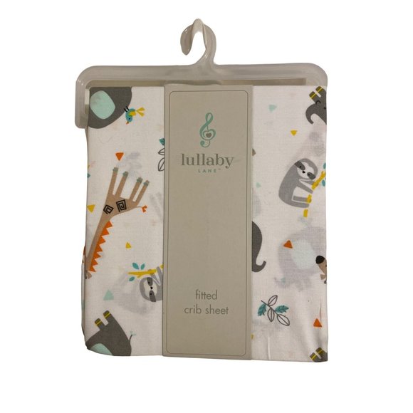 Lullaby Lane Fitted Crib Sheet - White Animal Print Standard Size - Picture 1 of 4